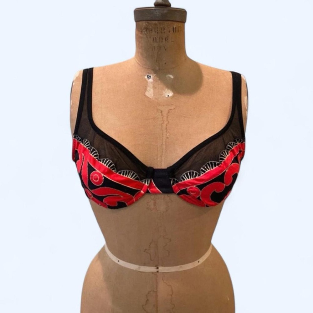 Vintage Gottex Red & Black Underwire Bikini Top